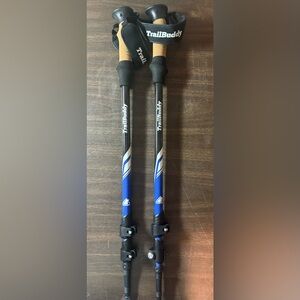 New Set of Trail Buddy Collapsible Trekking Poles 105-135CM 54" Blue Black Cork